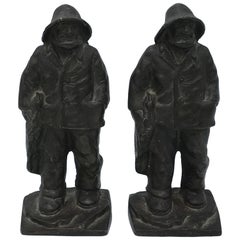 19th Century Bronze Fisherman Sailor Sculptural Bookends, Pair