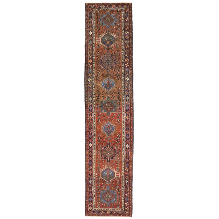 Antique Heriz Persian Runner with Modern Tribal Style For Sale