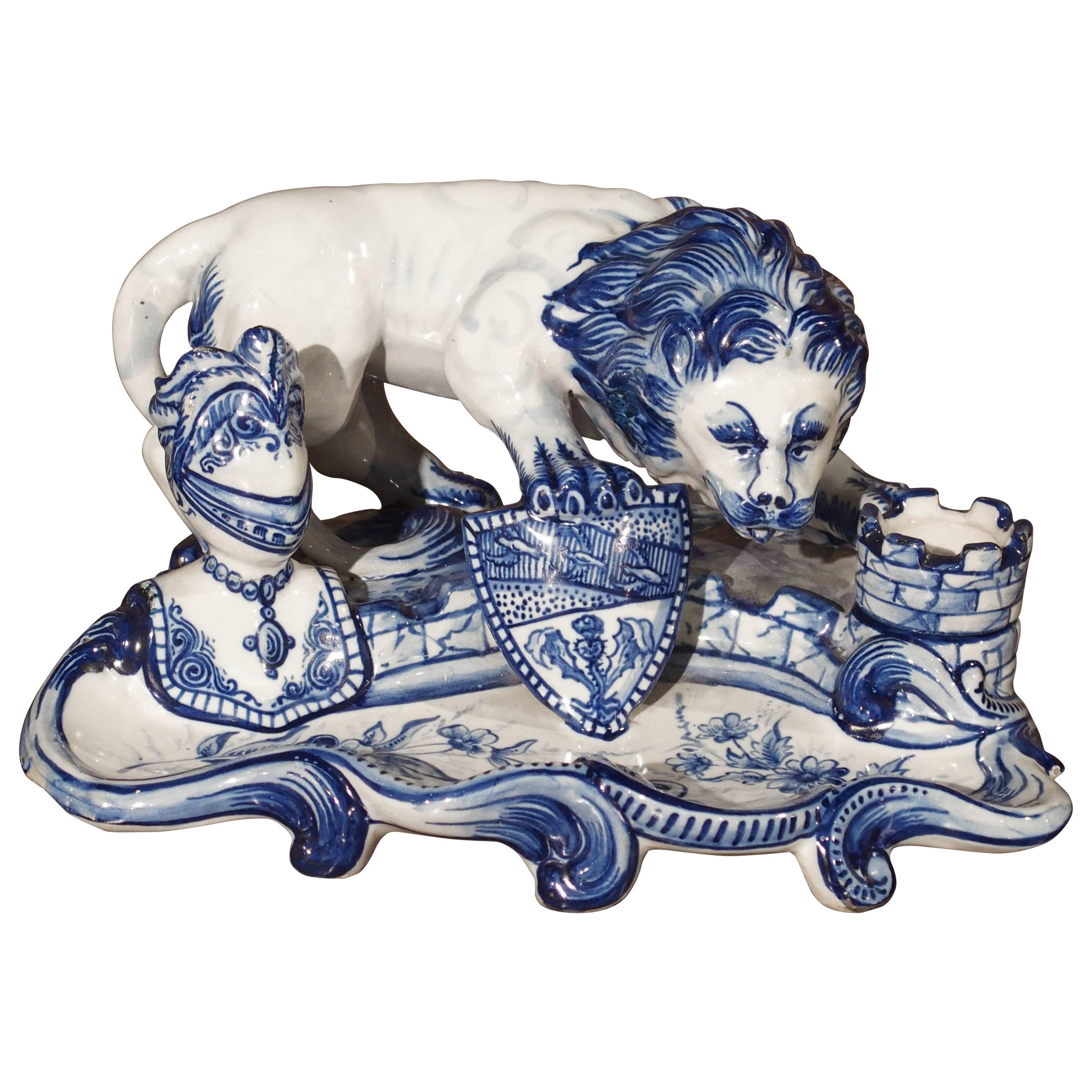 Early 1900s French Faience Inkwell in the Style of Emile Galle