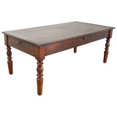 Antique Chestnut and Fruitwood Coffee Table with Three Drawers and Serving Shelf