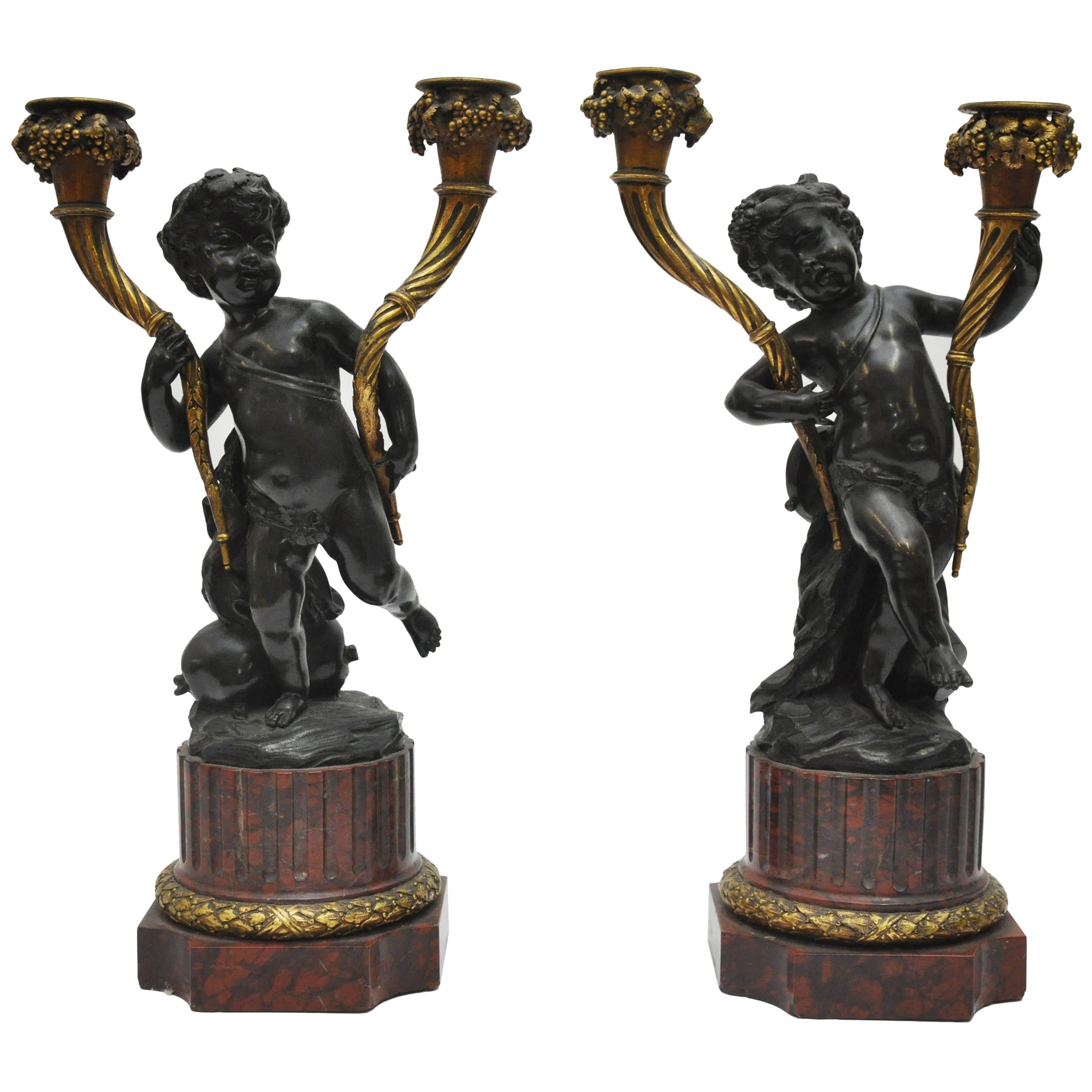 Pair of French Mid-19th Century Louis XVI Style Cherub Candelabras