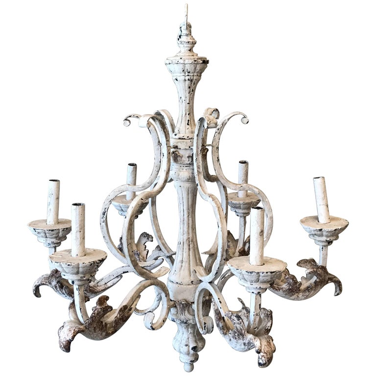 French Style Painted Acanthus Leaf SixArm Iron Candlestick Chandelier