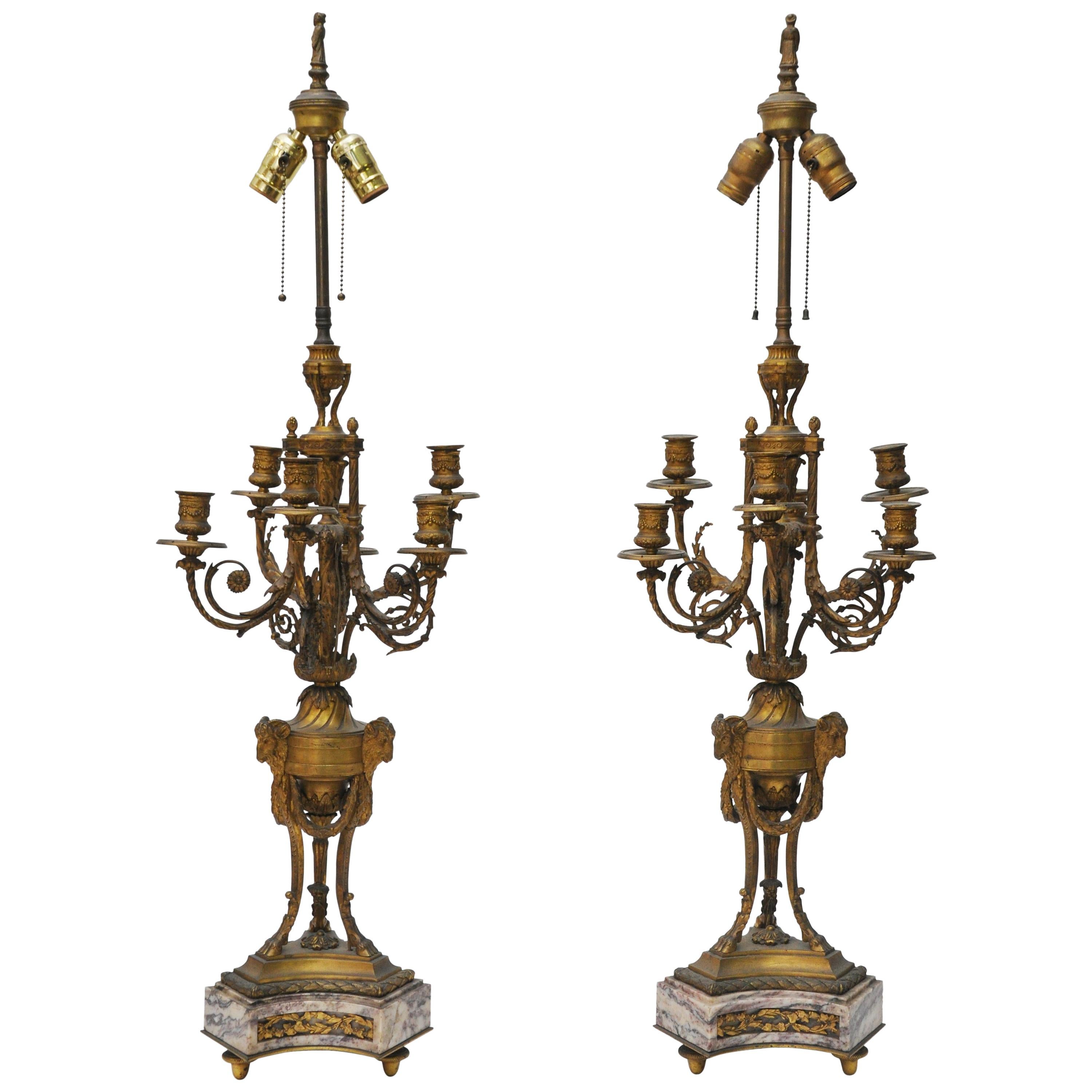 Pair of French Ormolu Candelabra Lamps For Sale at 1stDibs
