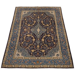 Blue Antique Hand-Knotted Persian Kashan, circa 1900