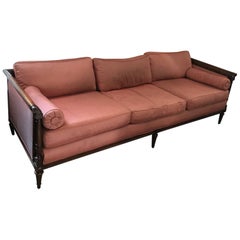 Beautiful 1920s Hollywood Regency Mahogany Sofa, Upholstered in Silk