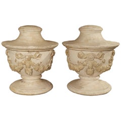 Pair of Large and Unusual Three-Piece Antique Plaster Vases from France