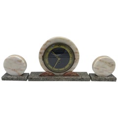 1920s Art Deco Onyx, Marble and Brass Mantle Clock Set