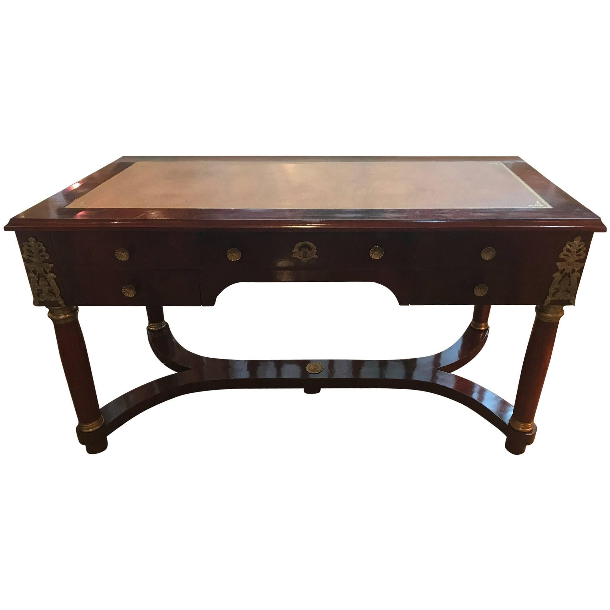 Empire Style Mahogany and Ormolu Leather Topped Desk