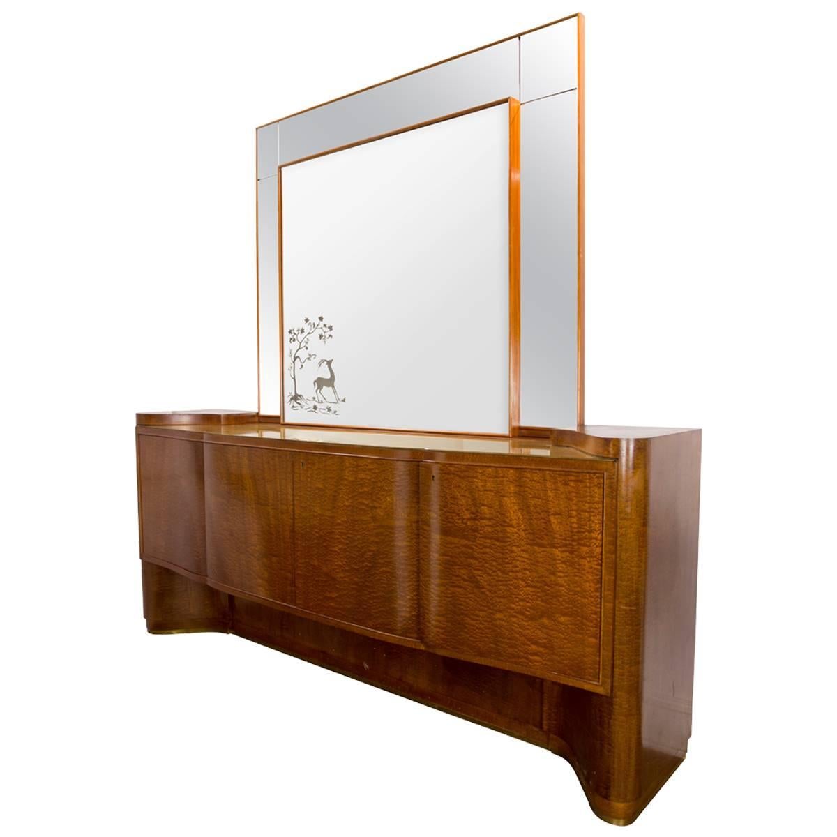 Italian Modernist Sideboard Buffet and Mirror by Vittorio Dassi