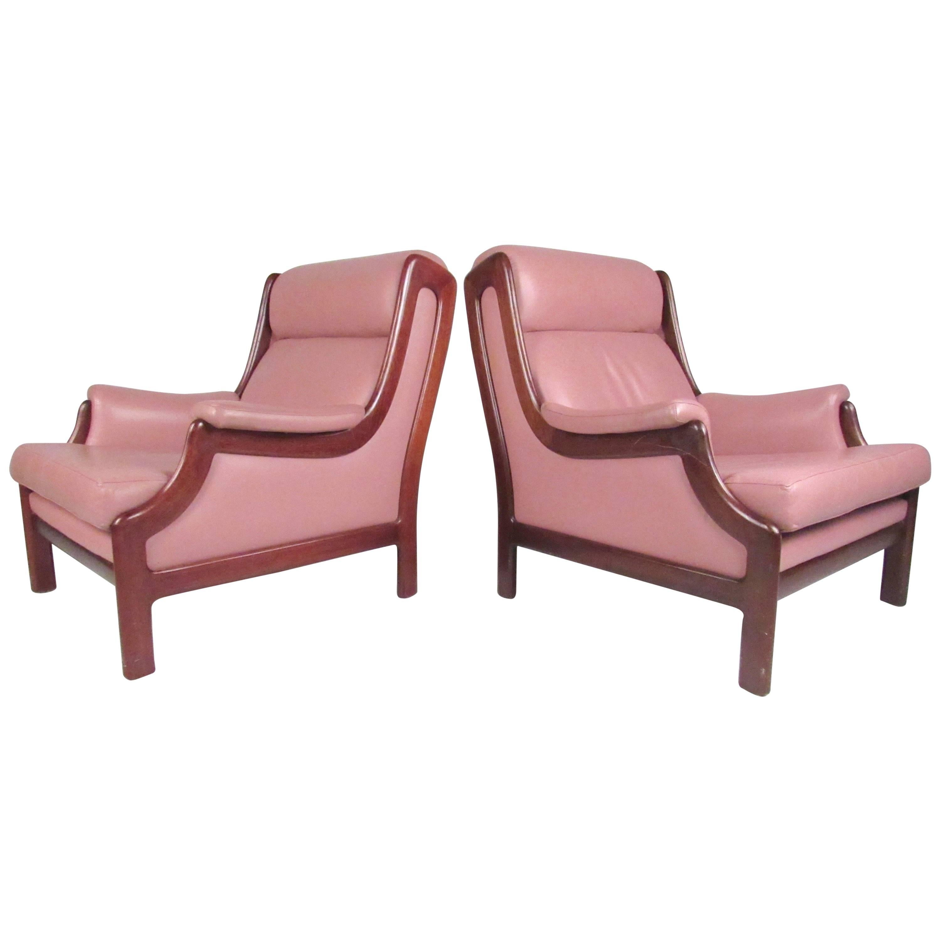 Scandinavian Modern Teak and Leather Lounge Chairs