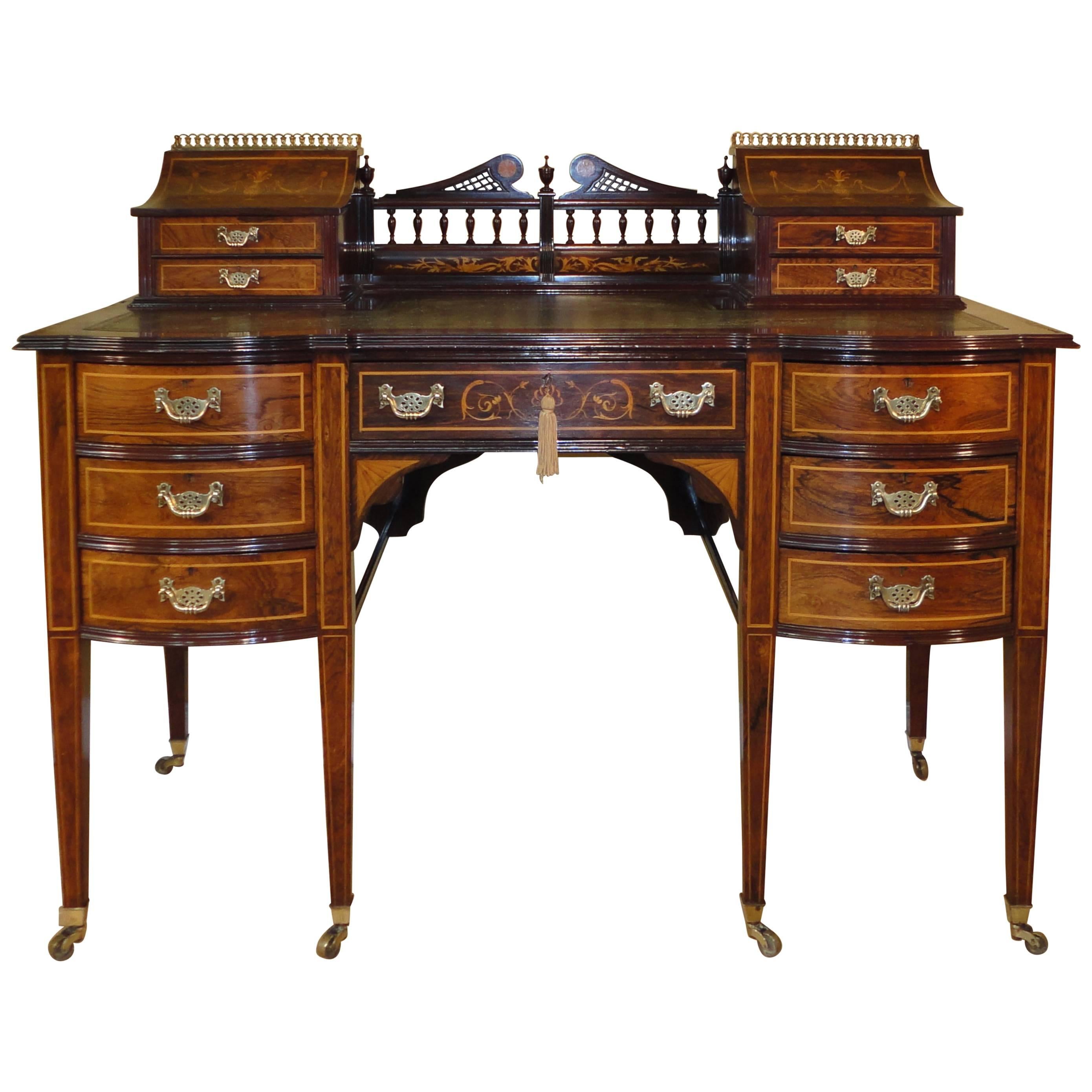 Sheraton Revival Rosewood and Marquetry Inlaid Desk, 19th Century For Sale