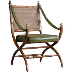 Danish Campaign Style Chair in Carved Oak, 1960s