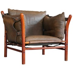 Used Arne Norell Safari Chair Model Ilona in Brown Leather and Beech