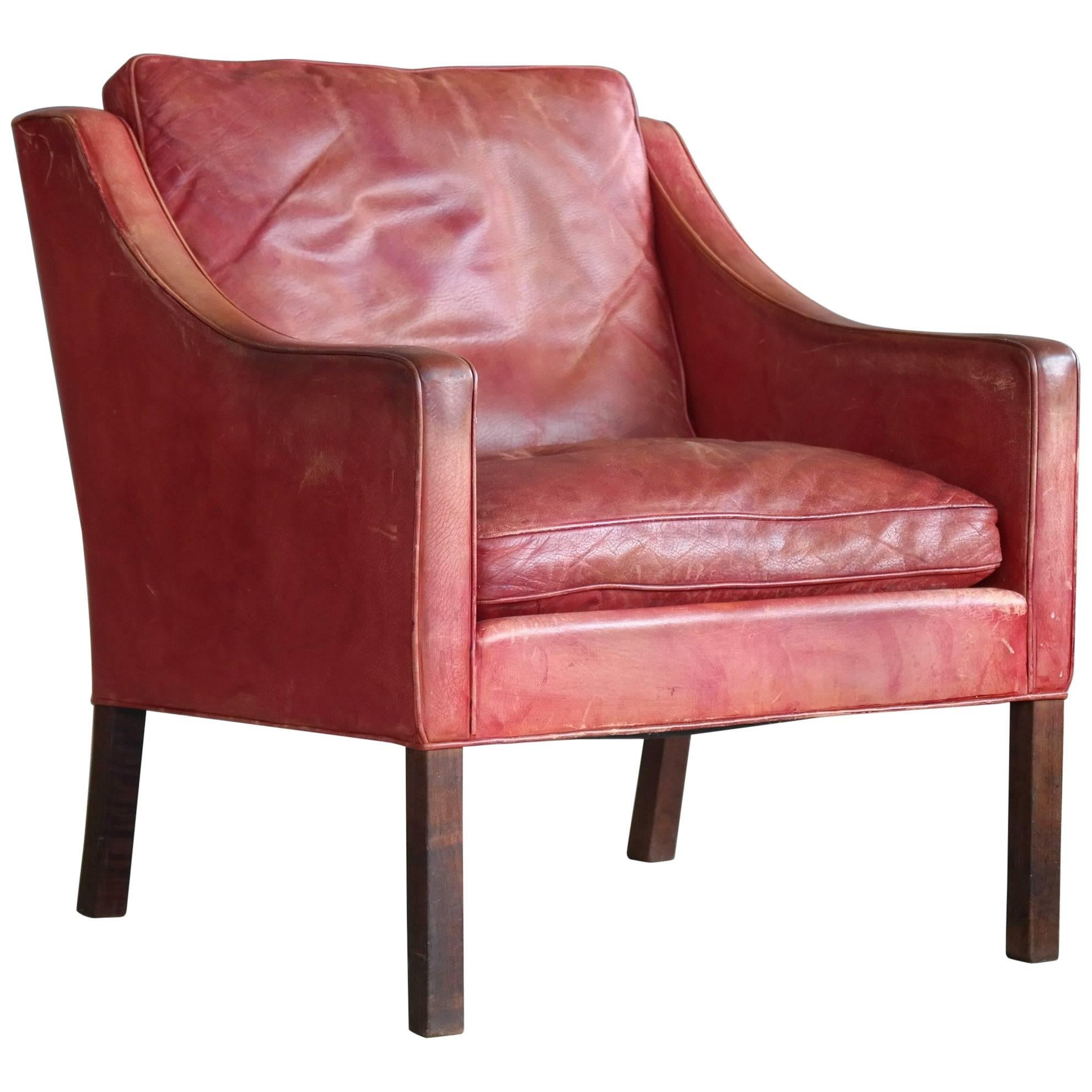 Børge Mogensen Lounge Chair Model 2207 in Red Leather for Fredericia