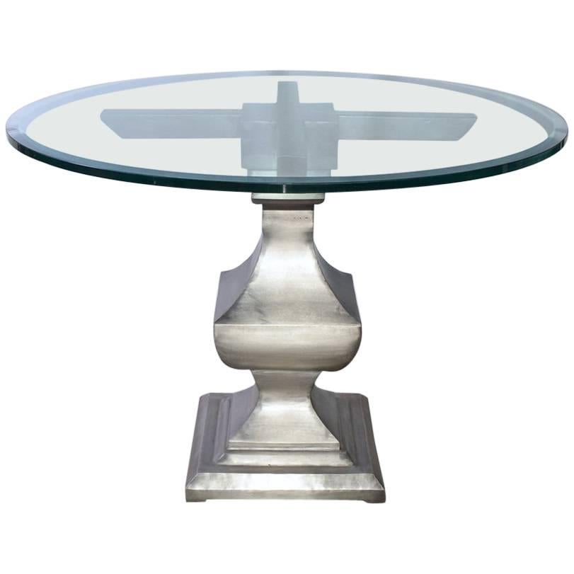 Contemporary Glass and Nickel-Plated Iron Pedestal Dining Table Base