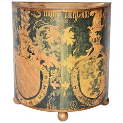 Vintage Coat-of-Arms Decoupage Waste Basket