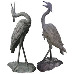 Pair of 11 foot Tall Vintage Bronze Cranes