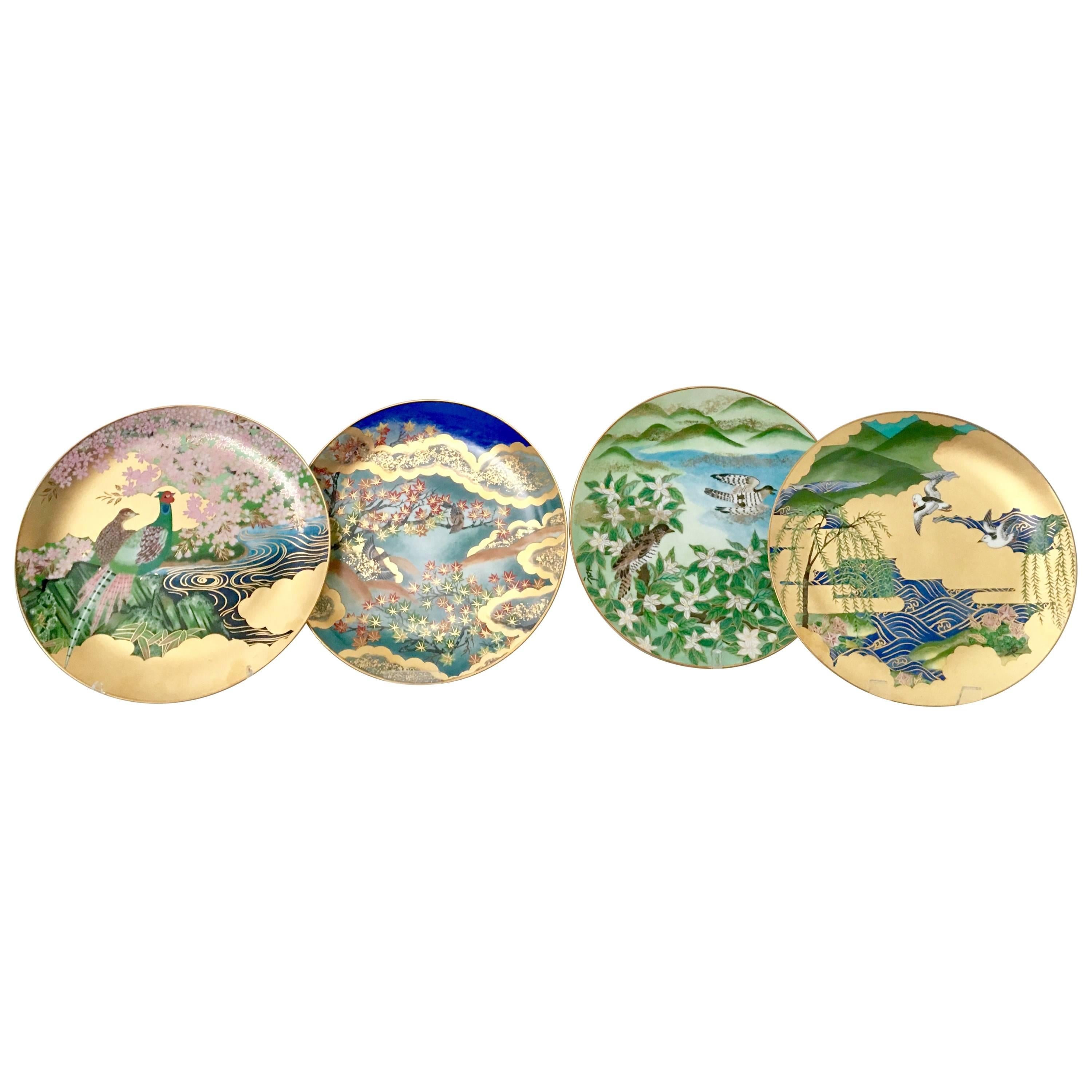 1986 Japanese Limited Edition Hand-Painted Porcelain Plates Set Of 4 For Sale