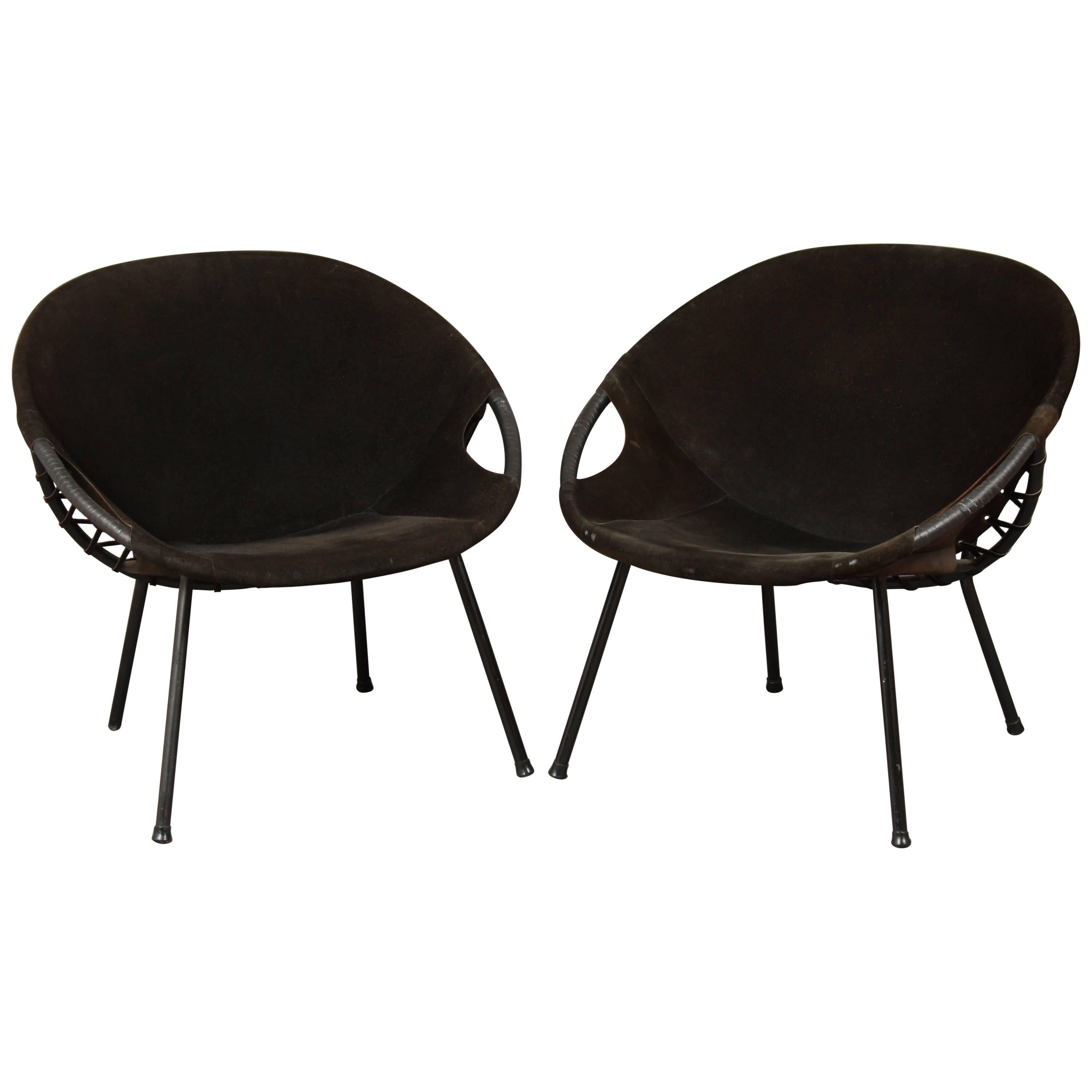 Set of Two Dark Brown Circle Armchairs by Lusch Erzeugnis, 1960s For Sale