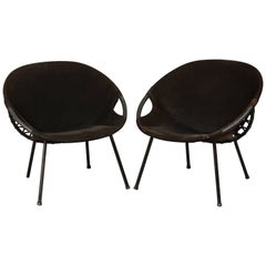 Set of Two Dark Brown Circle Armchairs by Lusch Erzeugnis, 1960s