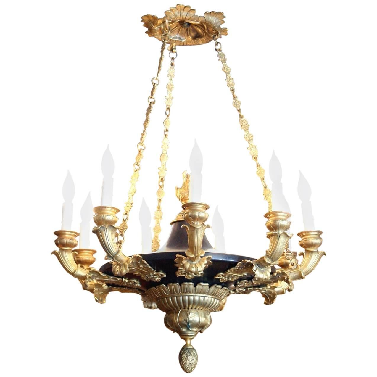 Exceptional 19th Century French Empire Ormolu and Bronze Chandelier For Sale