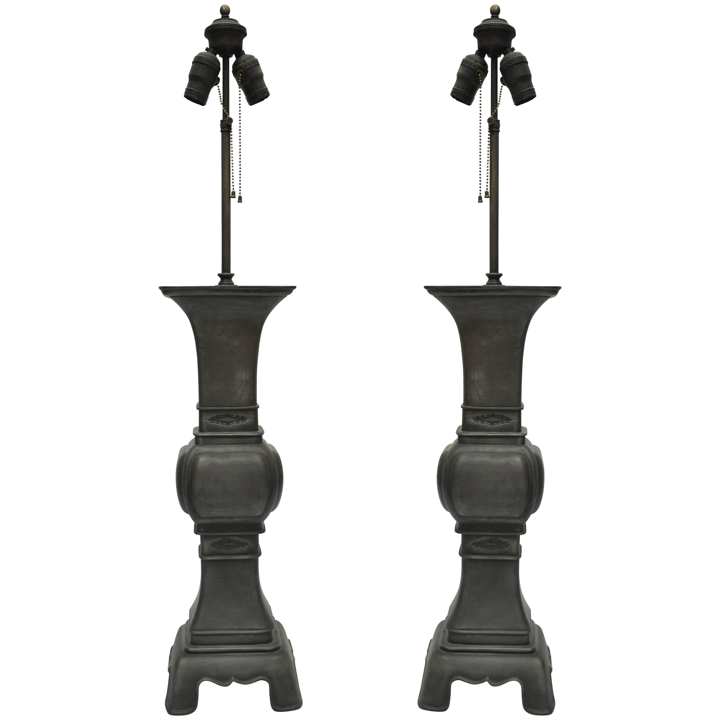 Asian Style Pewter Table Lamps For Sale