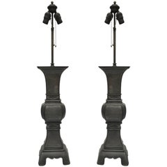 Antique Asian Style Pewter Table Lamps
