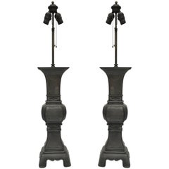 Asian Style Pewter Table Lamps