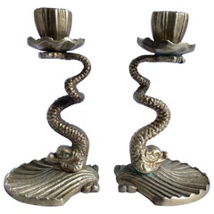 Vintage  Arthur Court Brass Serpent Candlesticks, 1979