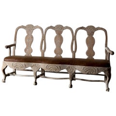 Sofa Bench Swedish Rococo Original Light Paint 1750-1775, Sweden