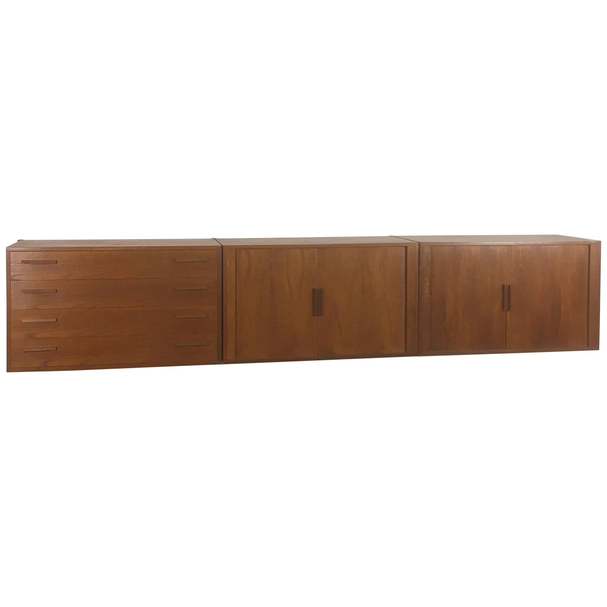 Floating Teak Sideboard Wall Unit by Kai Kristiansen for Feldballes Mobelfabrik