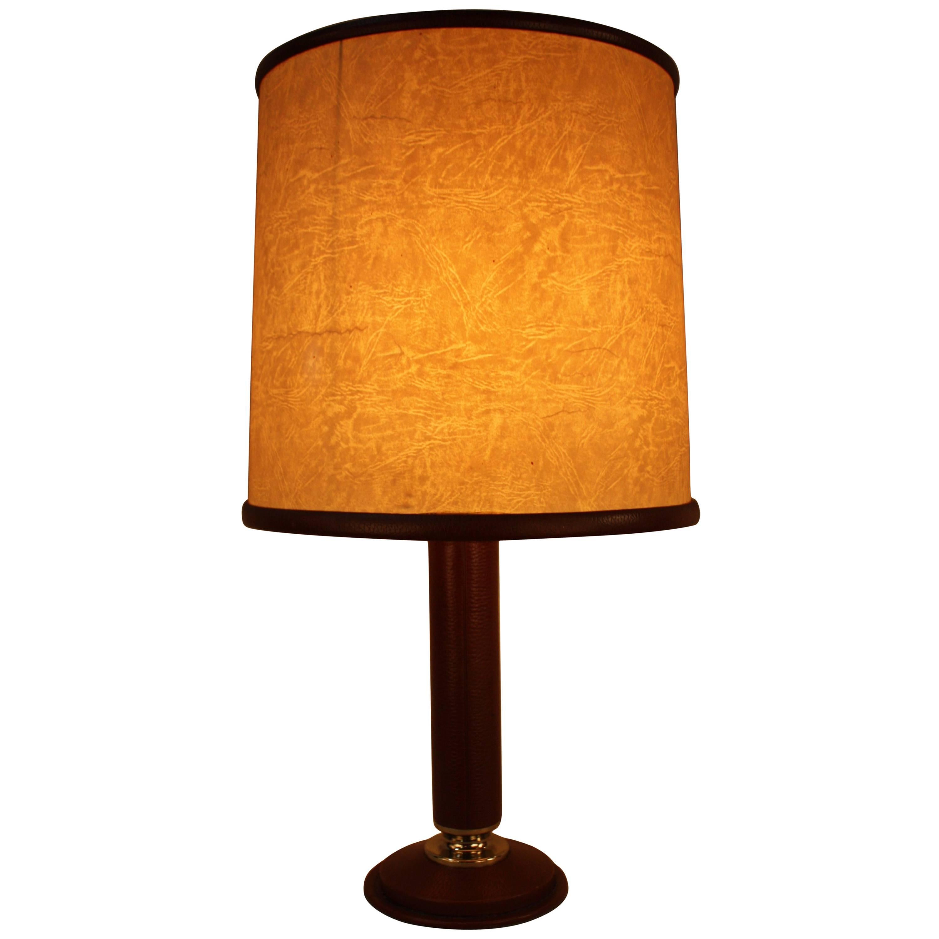 Le Tanneur Leather Table Lamp with Matching Lampshade