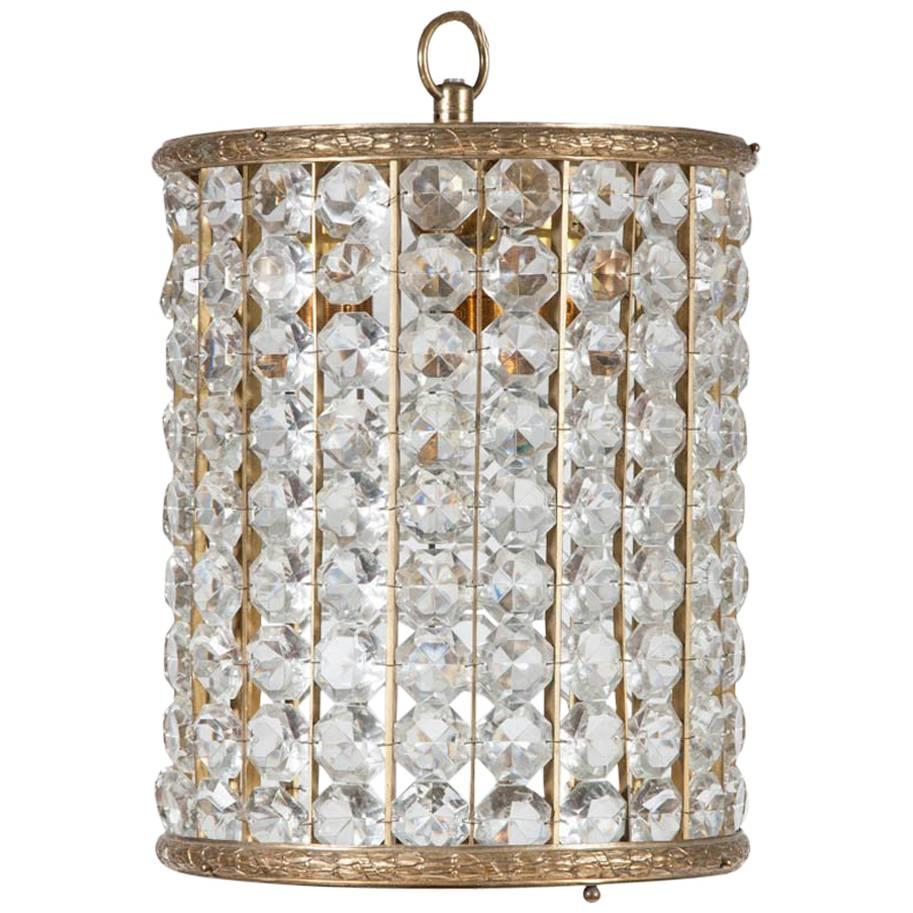 Crystal and Gilt Brass Hanging Light For Sale