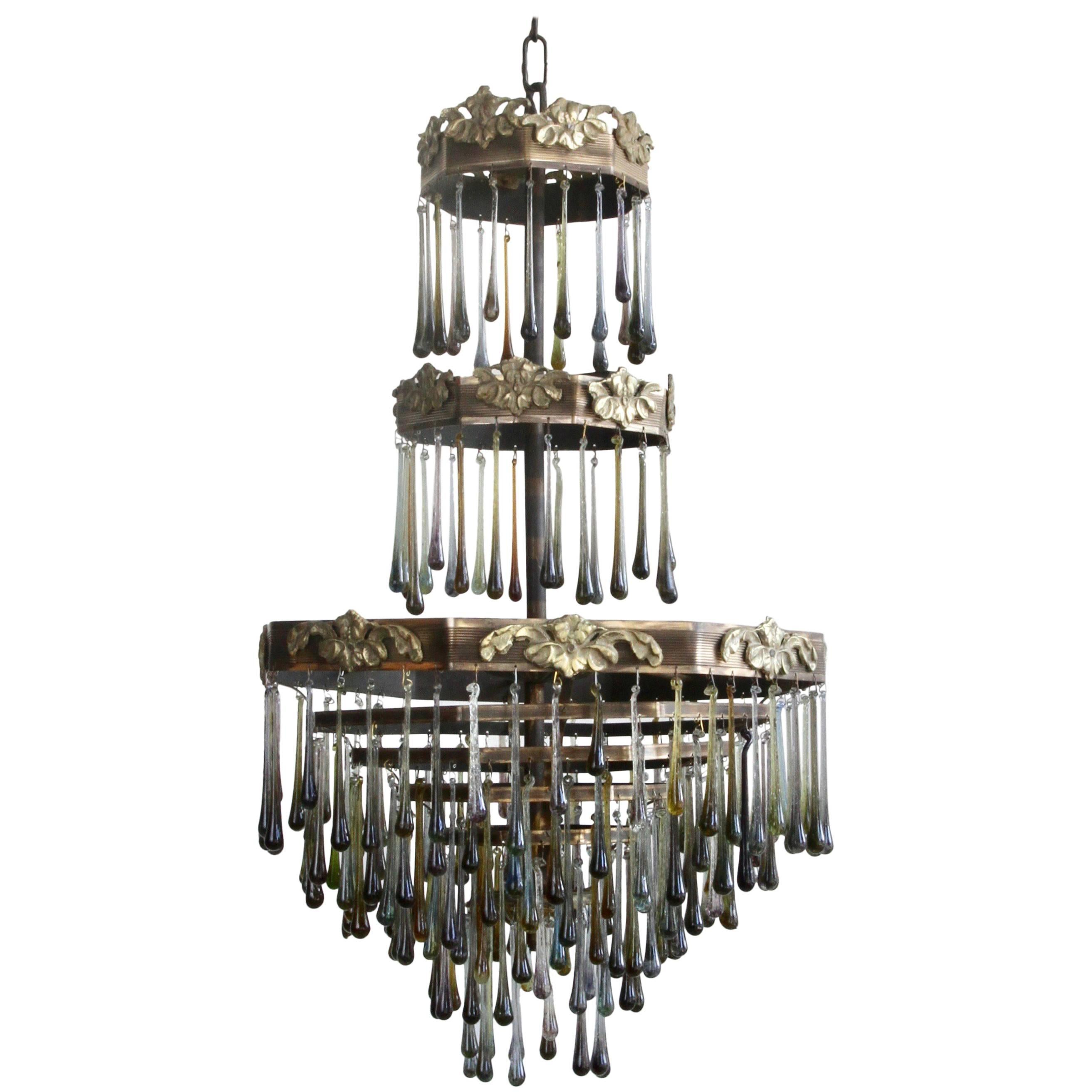 1920s Waterfall Chandelier with Contemporary Teardrops