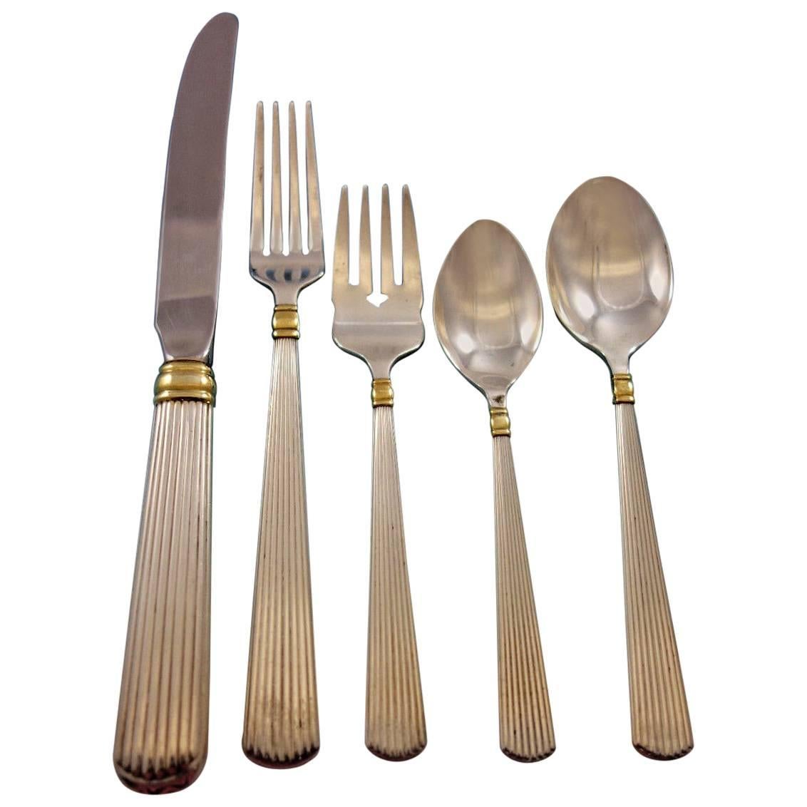 Ashmont Gold by R&B Sterling Silver Flatware Set for 8 Service 40 Pcs Dinner For Sale