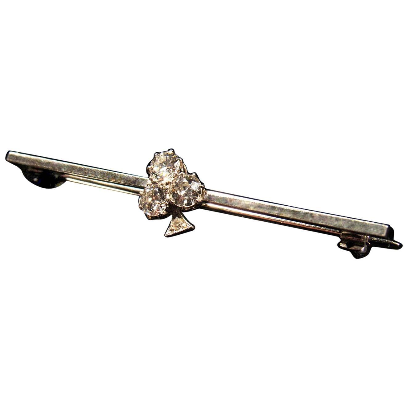 Art Deco 'Ace of Clubs' Diamond and 18-Karat White Gold Tie Pin For Sale