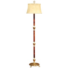 Mid-20th Century, French Brass and Wood Floor Lamp on Paw Feet