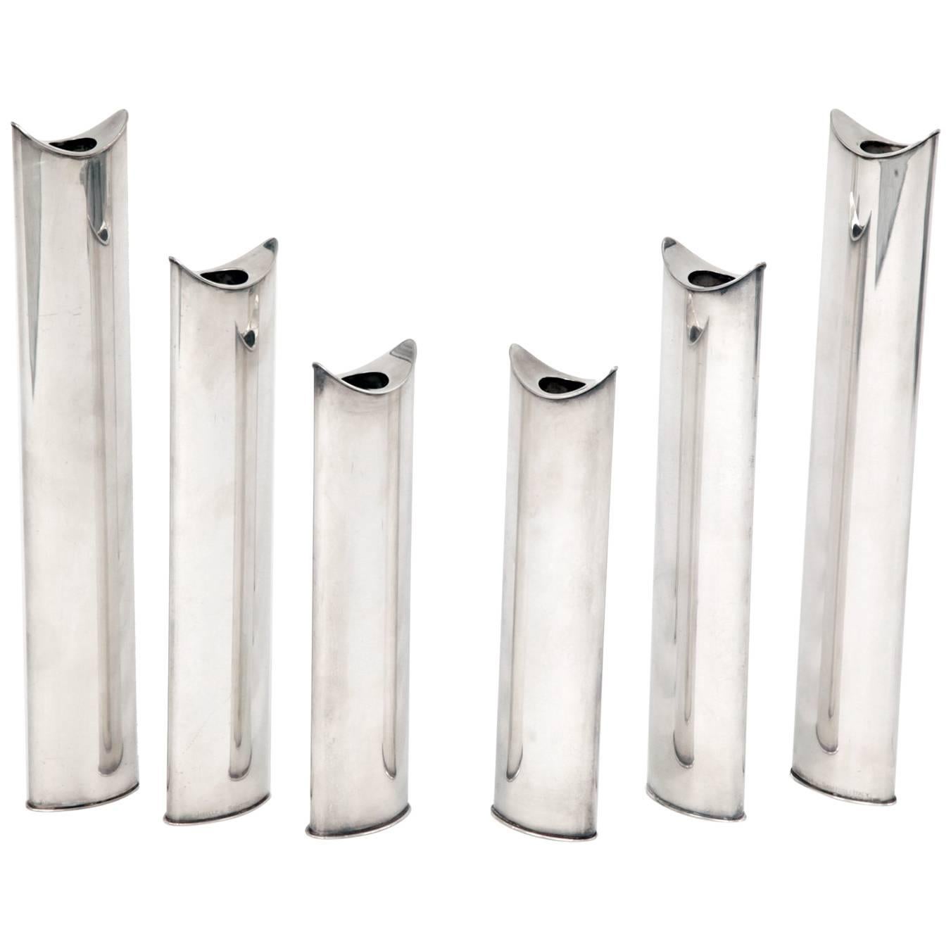 Six Sabattini Silver Plated Giselle Bud Vases