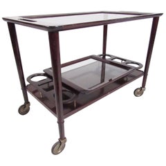 Italian Modern Mahogany Bar Cart with Service Tray