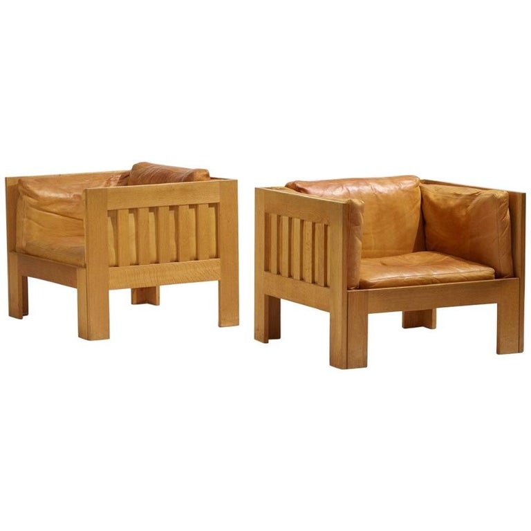 Pair of Oak Lounge Chairs by Tage Poulsen at 1stDibs