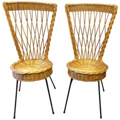 Beautiful Pair of 1960 French Wicker Chairs