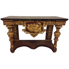 19th Century Empire Marble-Top Console Table with Greek God Design Front