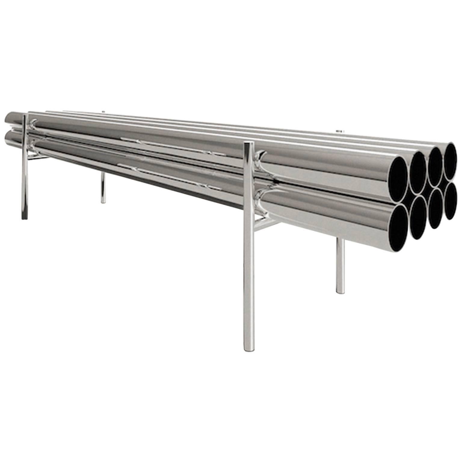Contemporary Polished Aluminum Minimalist Long Tube Bench For Sale