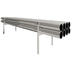 Contemporary Polished Aluminum Minimalist Long Tube Bench