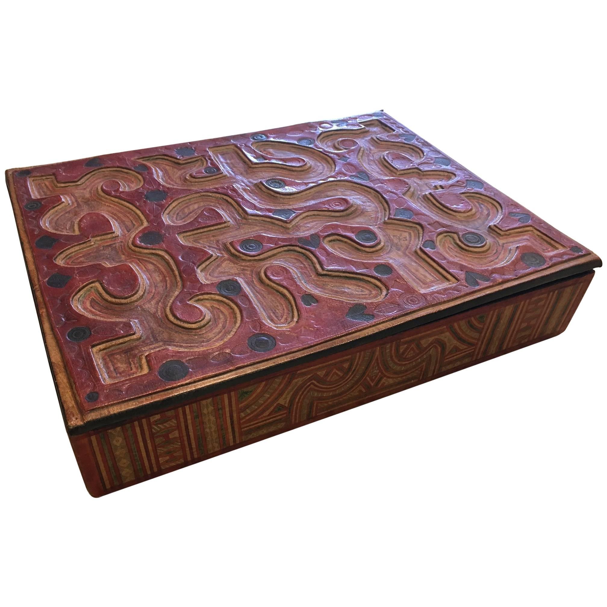 Large Hand-Tooled Moroccan Leather Box