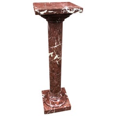 Antique Handcrafted Red and White Marble Pedestal Sculpture Stand, Square Top