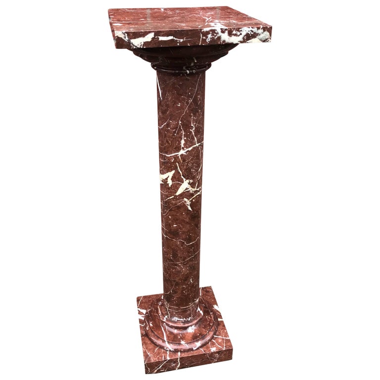 Antique Handcrafted Red And White Marble Pedestal Sculpture Stand Antique Handcrafted Red And White Marble Pedestal Sculpture Stand Square Top For