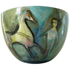 Monumental Polia Pillin Surrealist Equine Themed Ceramic Studio Bowl