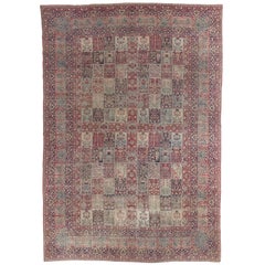 Antiker Lavar Kerman Teppich, handgefertigter Wollteppich, mehrfarbiger, elfenbeinfarbener, roter Wein