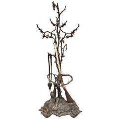 Large 1890s Crafted Cast Iron Coat Rack with Rifle & Hunting Theme Still Life